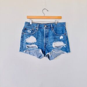 Levi's 501 Cut Off Women Shorts Blue 32 Button Fly High Rise Casual Summer Basic